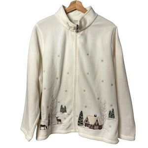 Vintage Croft & Barrow Embroidered Holiday Sweater Size 1X Full Zip Christmas